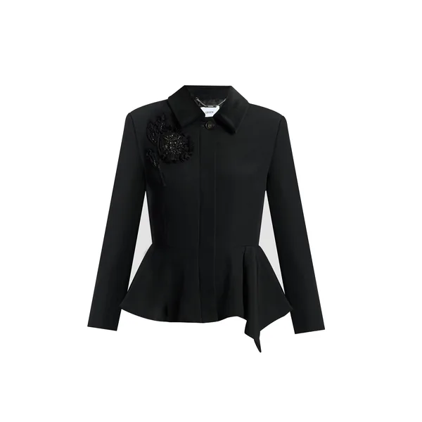 Erdem Embroidered Grain De Poudre Peplum Jacket