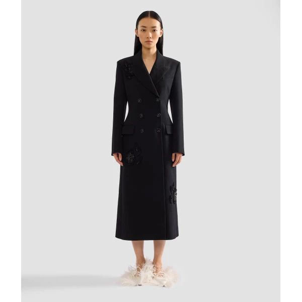 Erdem Embroidered Grain De Poudre Tailored Coat, view 4