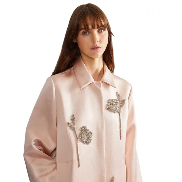 Erdem Embroidered Heavy Satin Coat, view 4