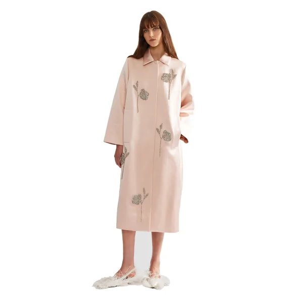 Erdem Embroidered Heavy Satin Coat, view 6