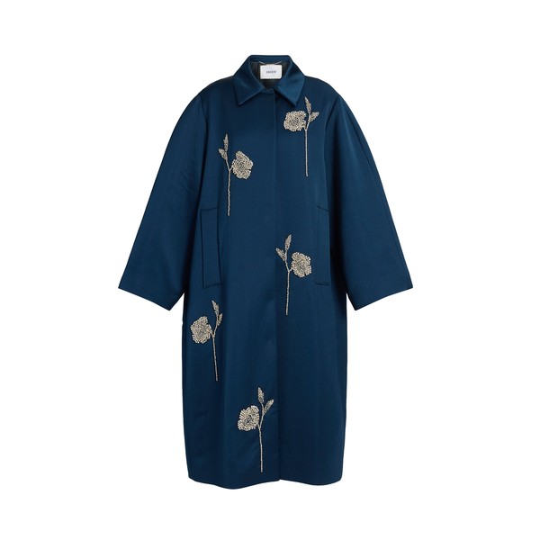 Erdem Embroidered Heavy Satin Coat