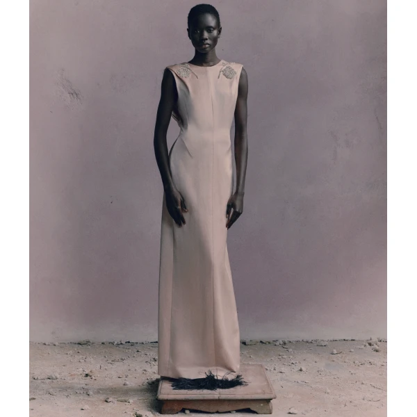 Erdem Embroidered Heavy Satin Sleeveless Draped Gown, view 3