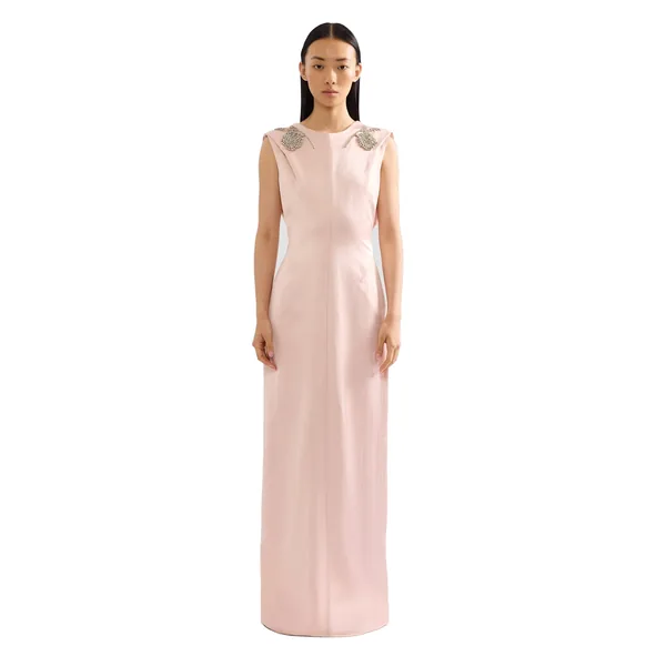 Erdem Embroidered Heavy Satin Sleeveless Draped Gown, view 5