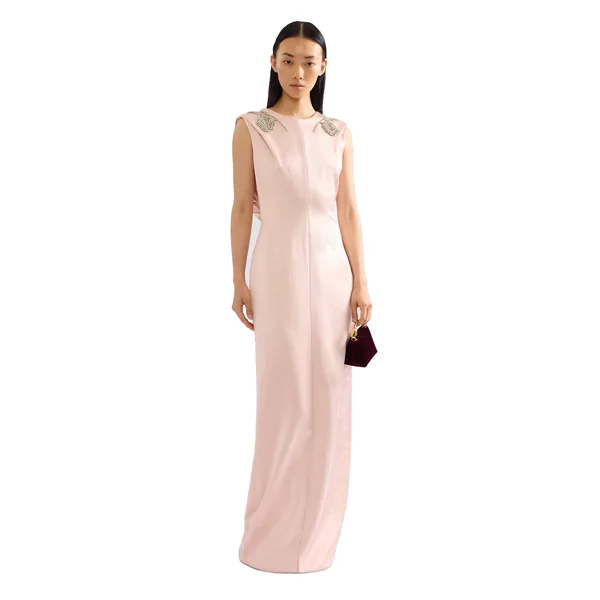 Erdem Embroidered Heavy Satin Sleeveless Draped Gown, view 6