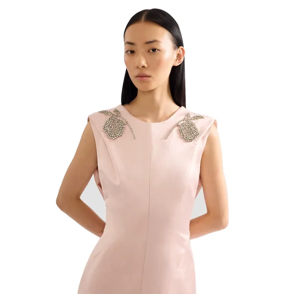 Erdem Embroidered Heavy Satin Sleeveless Draped Gown, view 7