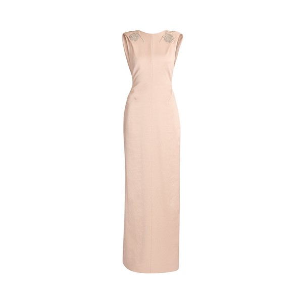 Erdem Embroidered Heavy Satin Sleeveless Draped Gown