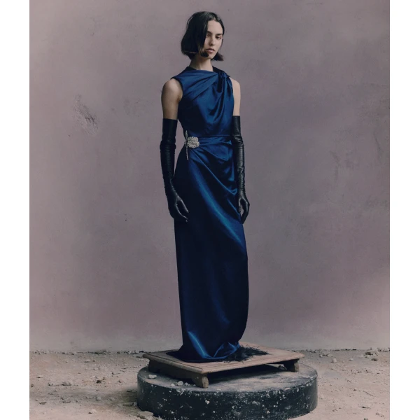 Erdem Embroidered Heavy Satin Sleeveless Pencil Gown, view 4
