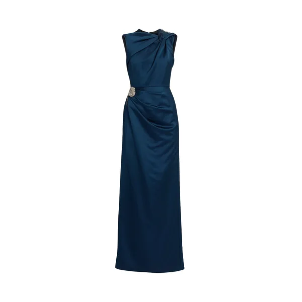 Erdem Embroidered Heavy Satin Sleeveless Pencil Gown
