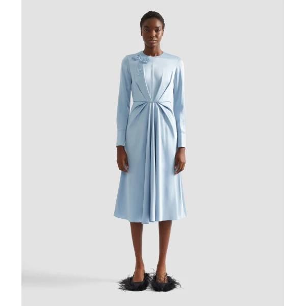 Erdem Embroidered Long Sleeve Draped Midi Dress, view 4