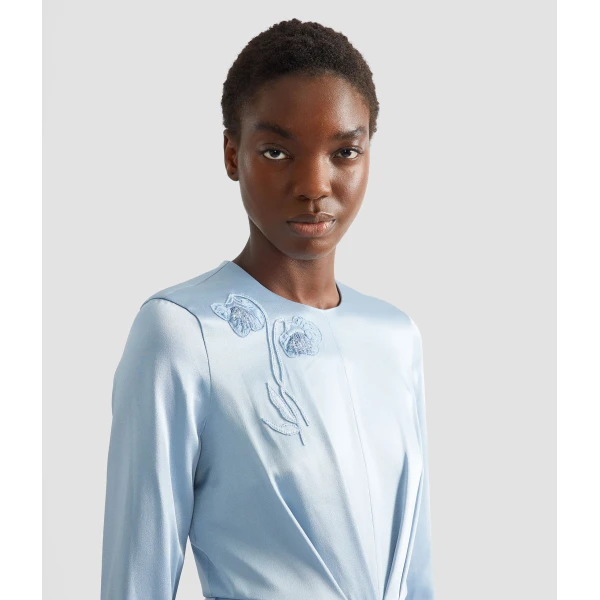 Erdem Embroidered Long Sleeve Draped Midi Dress, view 5