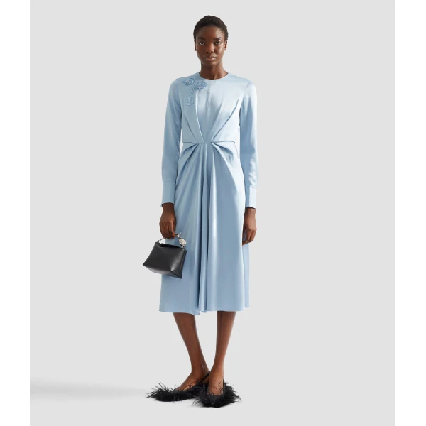 Erdem Embroidered Long Sleeve Draped Midi Dress, view 6