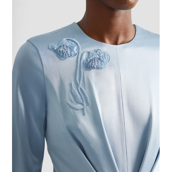 Erdem Embroidered Long Sleeve Draped Midi Dress, view 7