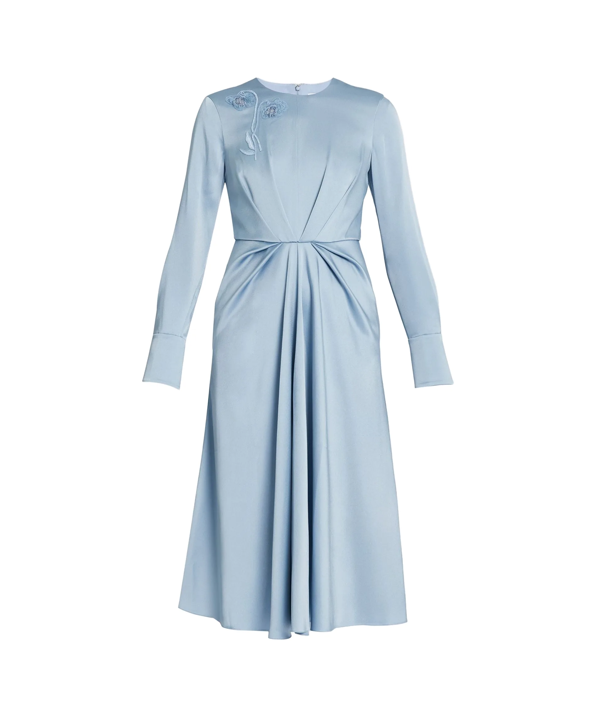 Embroidered Long Sleeve Draped Midi Dress