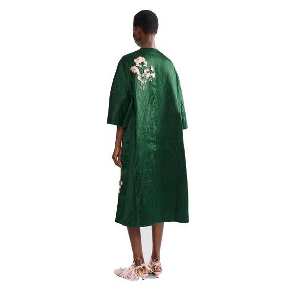 Erdem Embroidered Textured Satin Coat, view 3