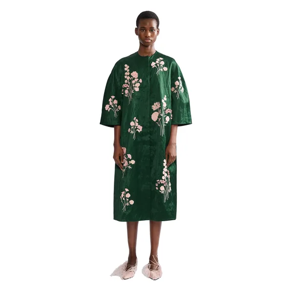 Erdem Embroidered Textured Satin Coat, view 4