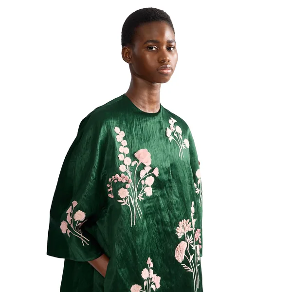 Erdem Embroidered Textured Satin Coat, view 5