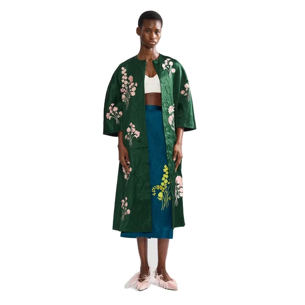 Erdem Embroidered Textured Satin Coat, view 6