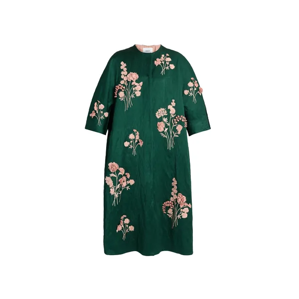 Embroidered Textured Satin Coat