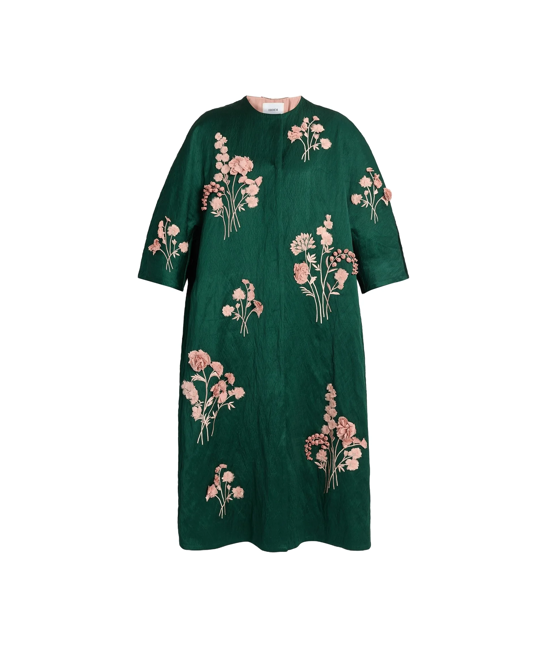 Embroidered Textured Satin Coat