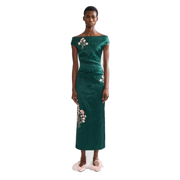 Erdem Embroidered Textured Satin Midi Pencil Dress, view 4
