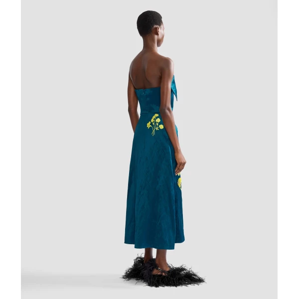 Erdem Embroidered Textured Satin Midi Pencil Dress, view 4