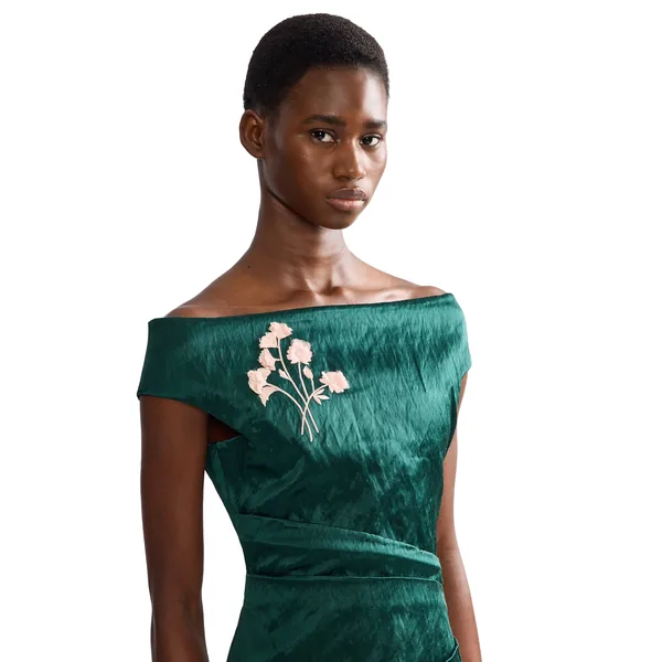 Erdem Embroidered Textured Satin Midi Pencil Dress, view 5
