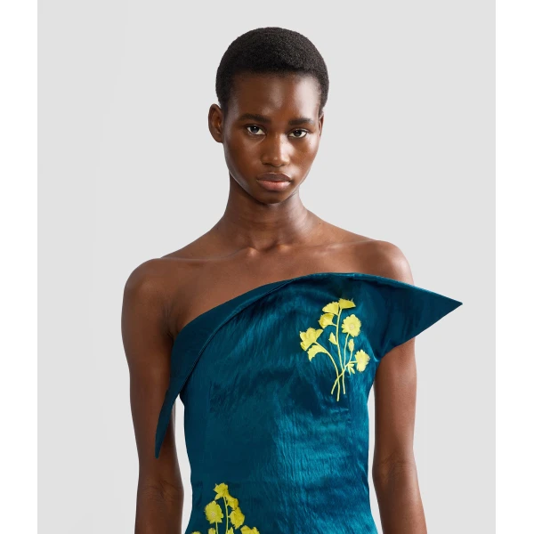 Erdem Embroidered Textured Satin Midi Pencil Dress, view 5