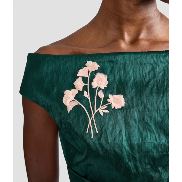 Erdem Embroidered Textured Satin Midi Pencil Dress, view 7