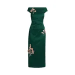 Erdem Embroidered Textured Satin Midi Pencil Dress