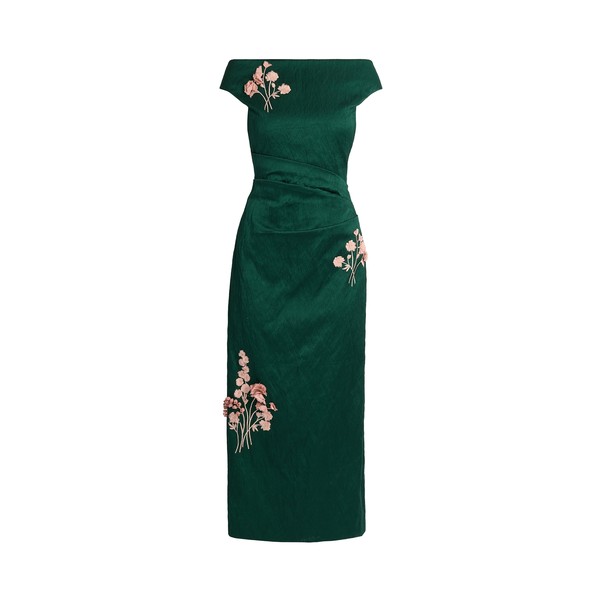 Erdem Embroidered Textured Satin Midi Pencil Dress