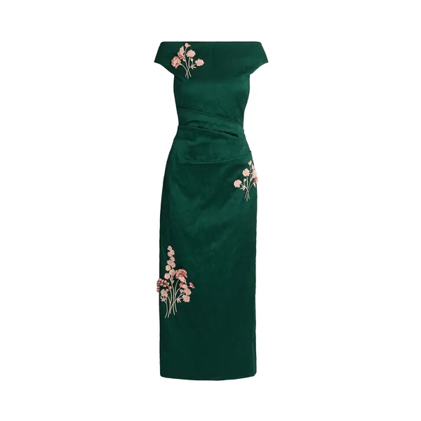 Erdem Embroidered Textured Satin Midi Pencil Dress