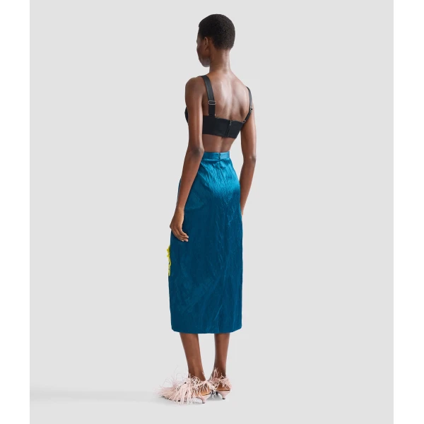 Erdem Embroidered Textured Satin Midi Pencil Skirt, view 3