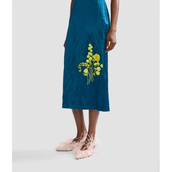 Erdem Embroidered Textured Satin Midi Pencil Skirt, view 5
