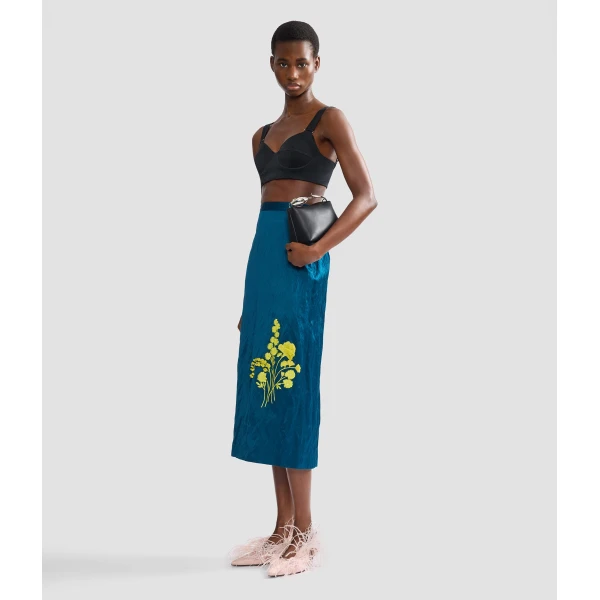 Erdem Embroidered Textured Satin Midi Pencil Skirt, view 6