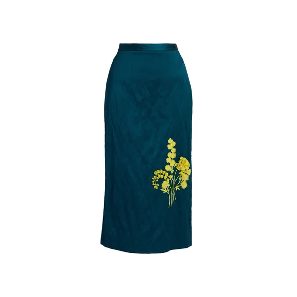 Erdem Embroidered Textured Satin Midi Pencil Skirt