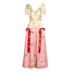 Erdem Embroidered Textured Satin Short Sleeve Midi Dress
