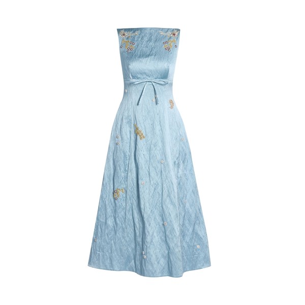 Erdem Embroidered Textured Satin Sleeveless Midi Dress