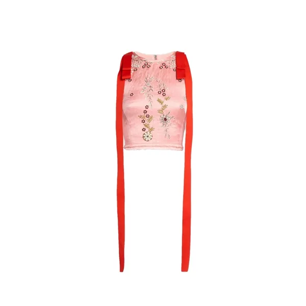 Erdem Embroidered Textured Satin Sleeveless Top