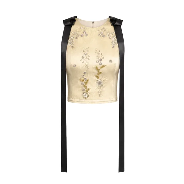 Erdem Embroidered Textured Satin Sleeveless Top