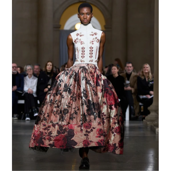 Erdem Embroidered Textured Satin Strapless Midi Dress, view 2