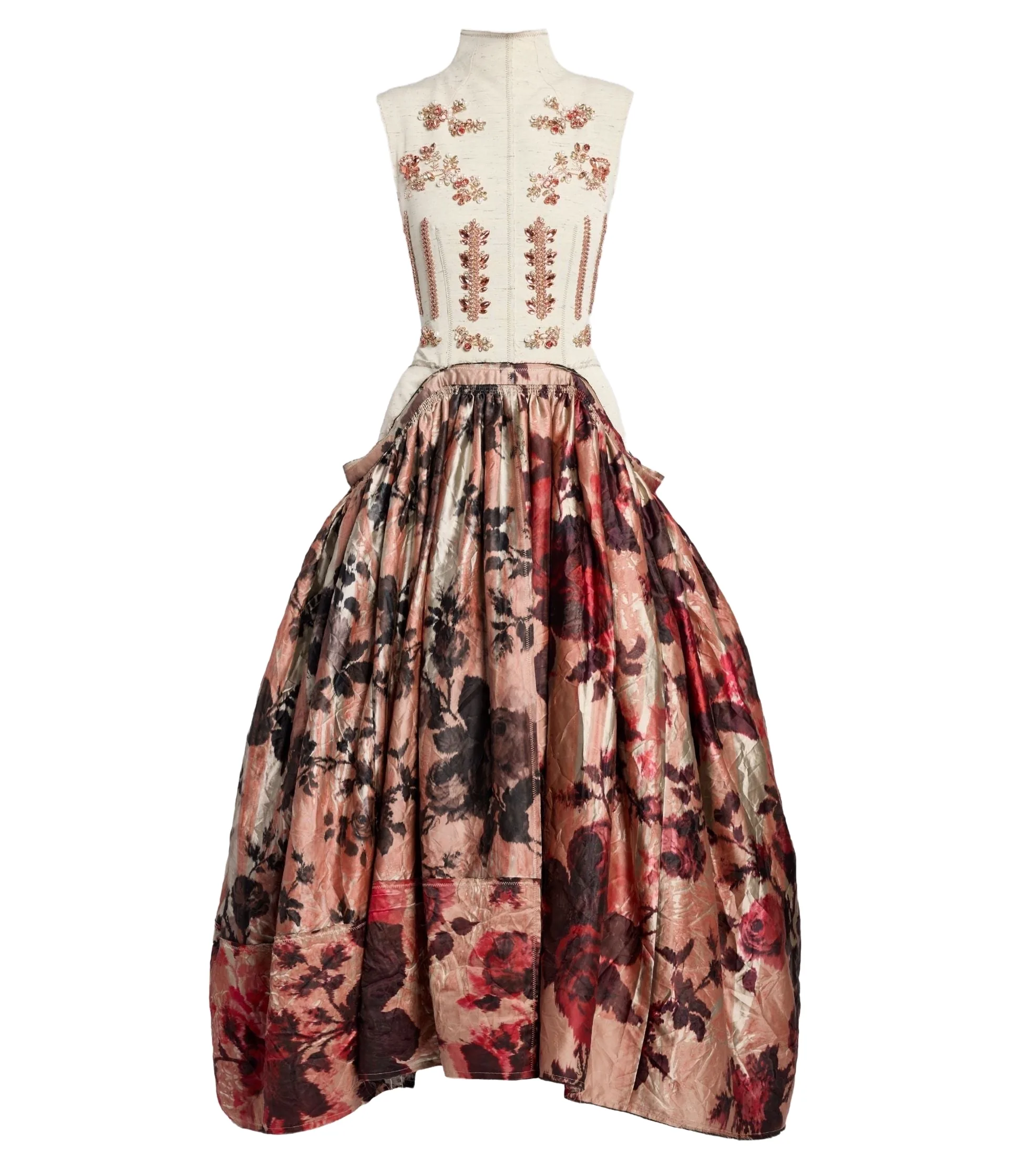Embroidered Textured Satin Strapless Midi Dress