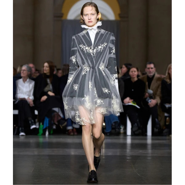 Erdem Embroidered Tulle Single Breasted Fitted Blazer, view 2