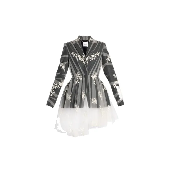 Embroidered Tulle Single Breasted Fitted Blazer