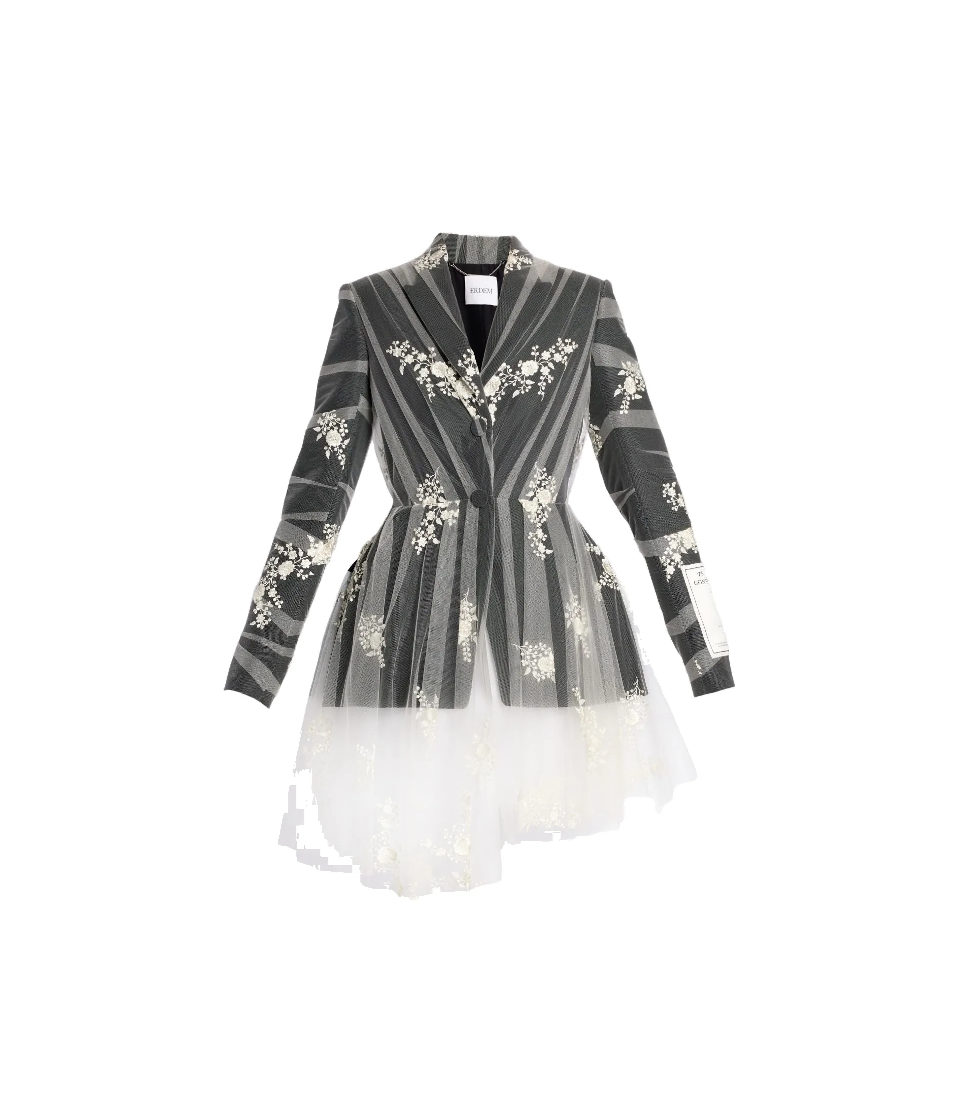 Embroidered Tulle Single Breasted Fitted Blazer