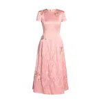 Erdem Emroidered Textured Satin Short Sleeve Midi Dress