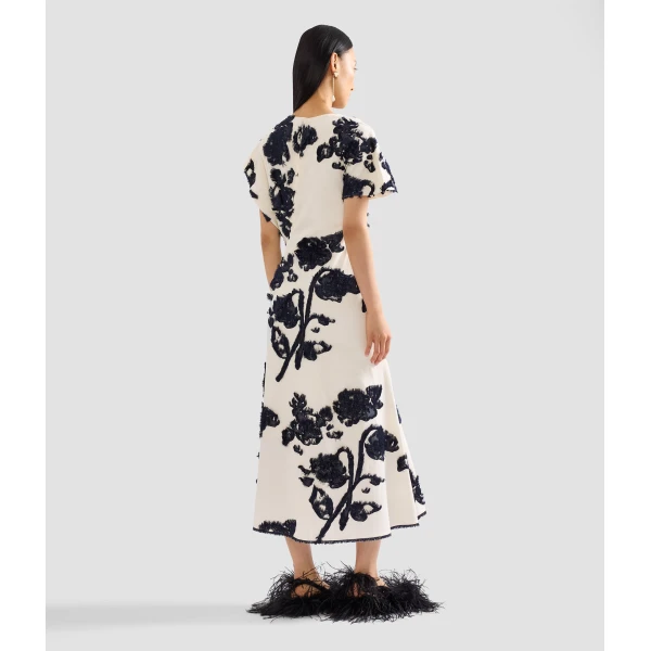 Erdem Fil Coupe Poplin Short Sleeve Midi Dress, view 3