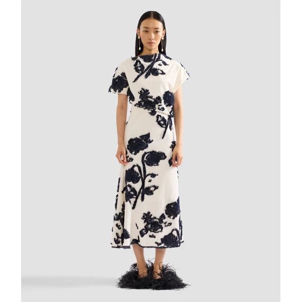 Erdem Fil Coupe Poplin Short Sleeve Midi Dress, view 4