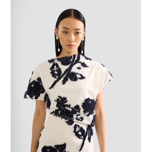 Erdem Fil Coupe Poplin Short Sleeve Midi Dress, view 5
