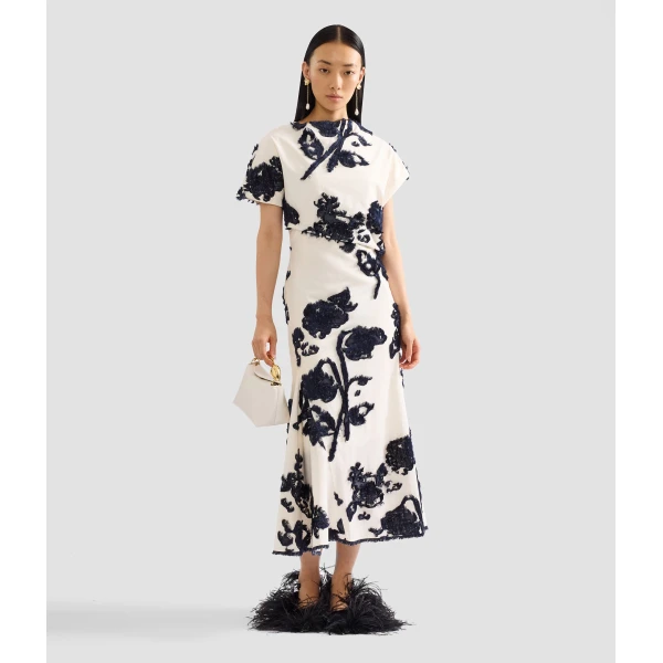 Erdem Fil Coupe Poplin Short Sleeve Midi Dress, view 6