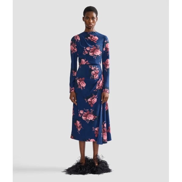Erdem Floral Cady Long Sleeve Draped Midi Dress, view 4
